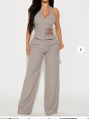 Fashion Nova Sleeveless V-Neck Wide-Leg Jumpsuit in Taupe